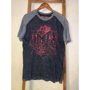 Affliction Live Fast Graphic Acid Wash Raglan T-Shirt Black Gray Men's Large Y2K